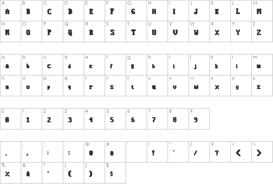 Monofill font character map preview