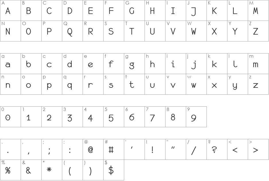 monofur font character map preview