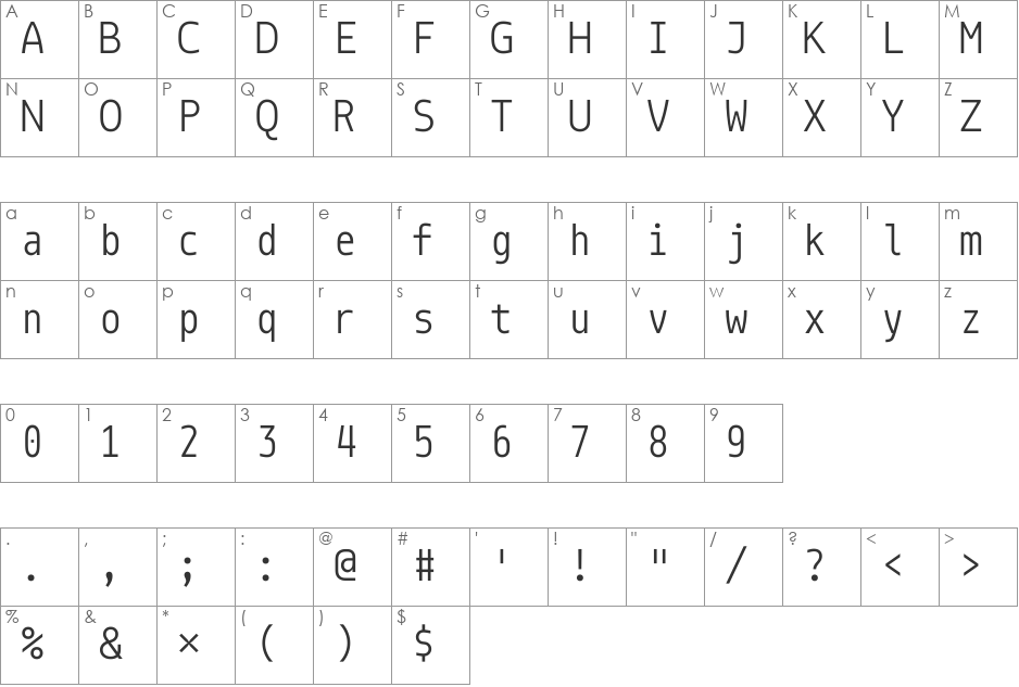 Monoid font character map preview