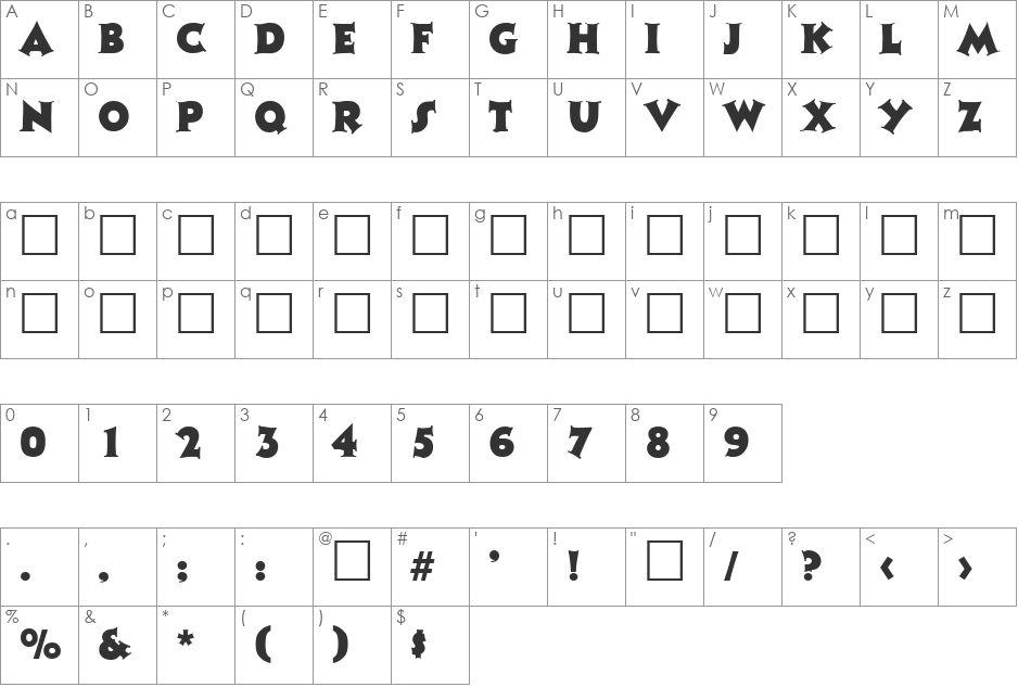 Monophon font character map preview