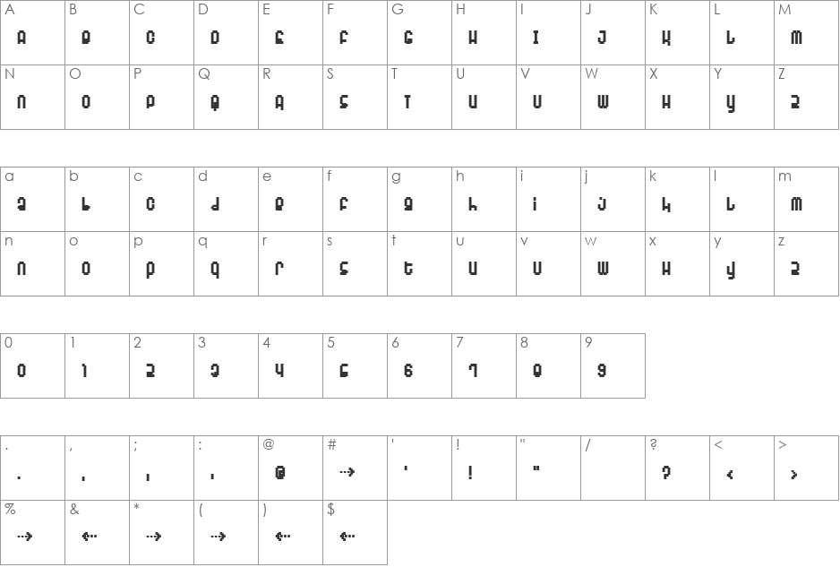 Monophonic font character map preview