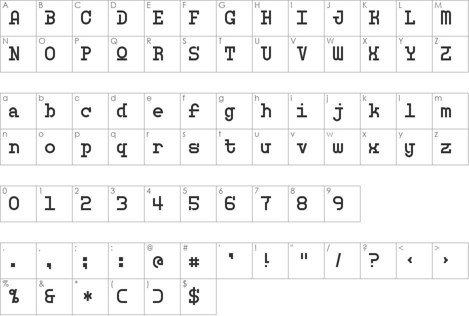 Monosphere Personal Use font character map preview