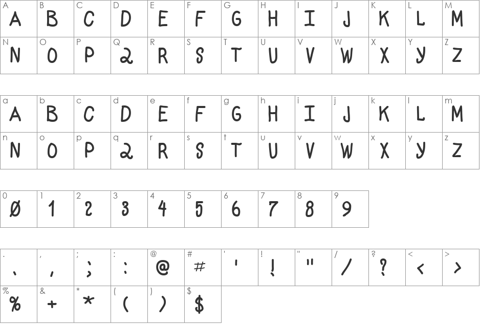 Monotone font character map preview