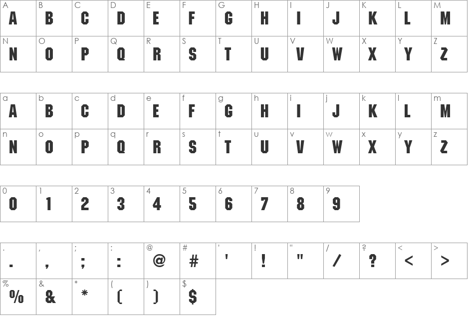 Monotone font character map preview