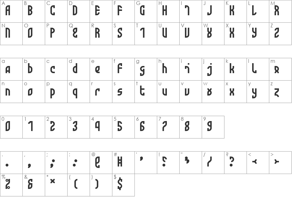 Monotwist font character map preview