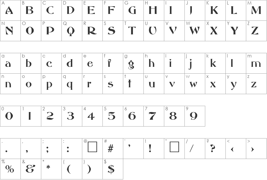 Monsignore font character map preview