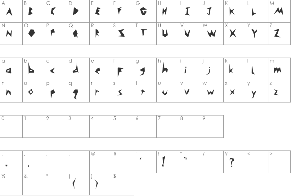 Monsta font character map preview