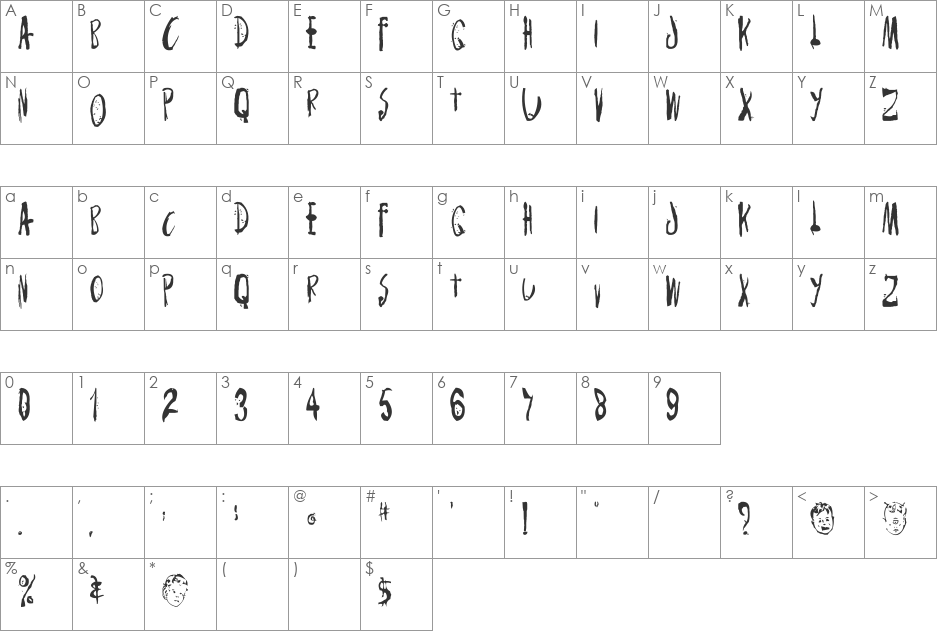 Monster Child font character map preview