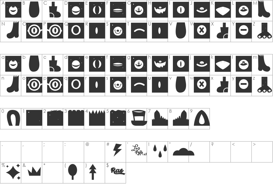 Monster Happy font character map preview