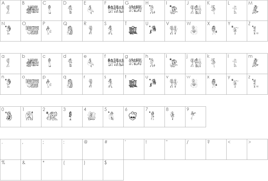 Monster High font character map preview