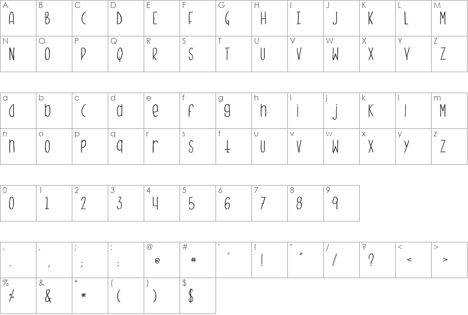 Monster Monster font character map preview