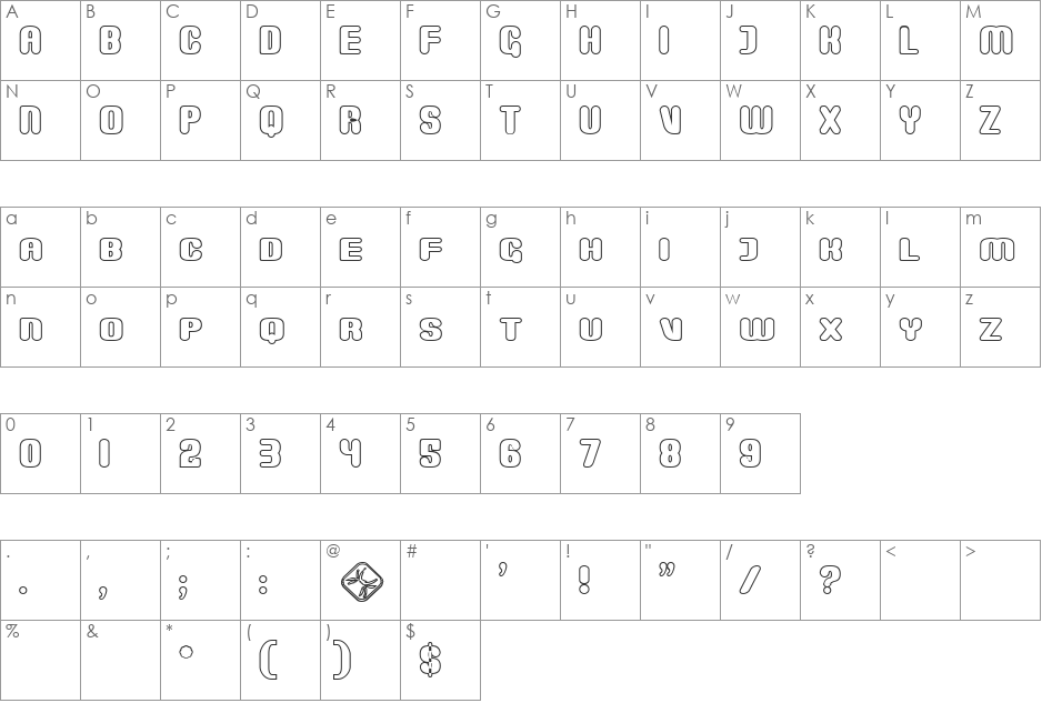 Monster Outline font character map preview