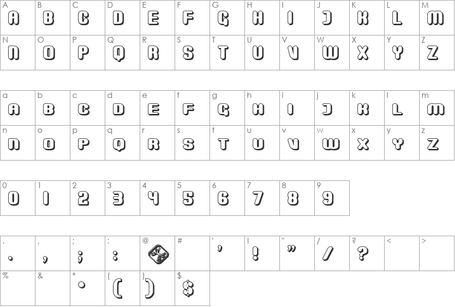 Monster Shadow font character map preview