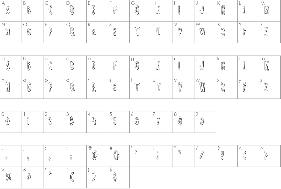 Monsterama 3D font character map preview