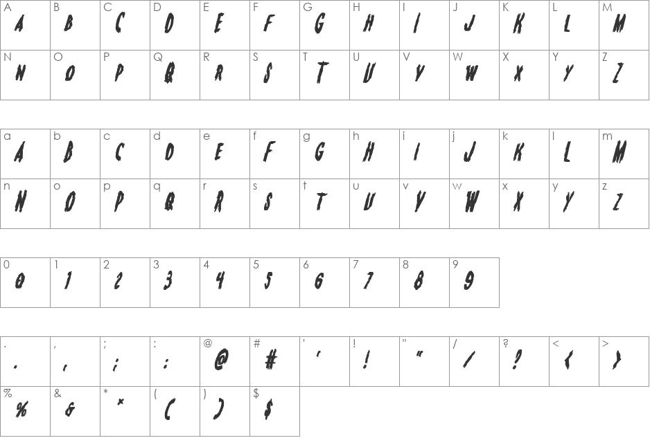 Monsterama Bold Italic font character map preview