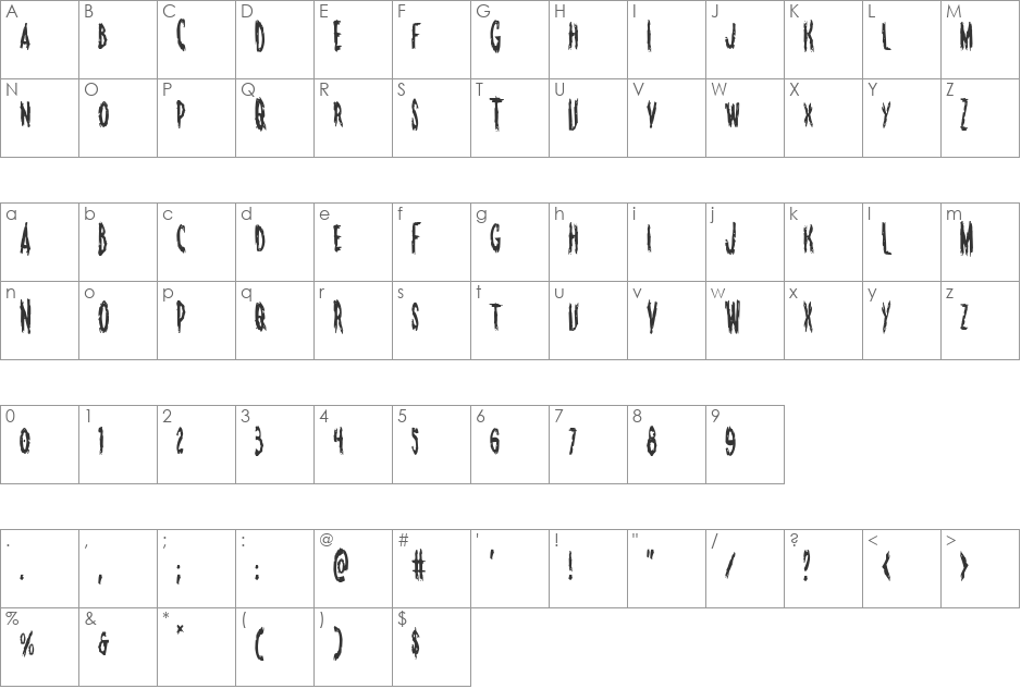 Monsterama Condensed font character map preview