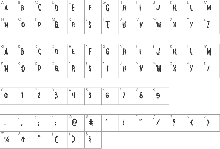 Monsterama Expanded font character map preview