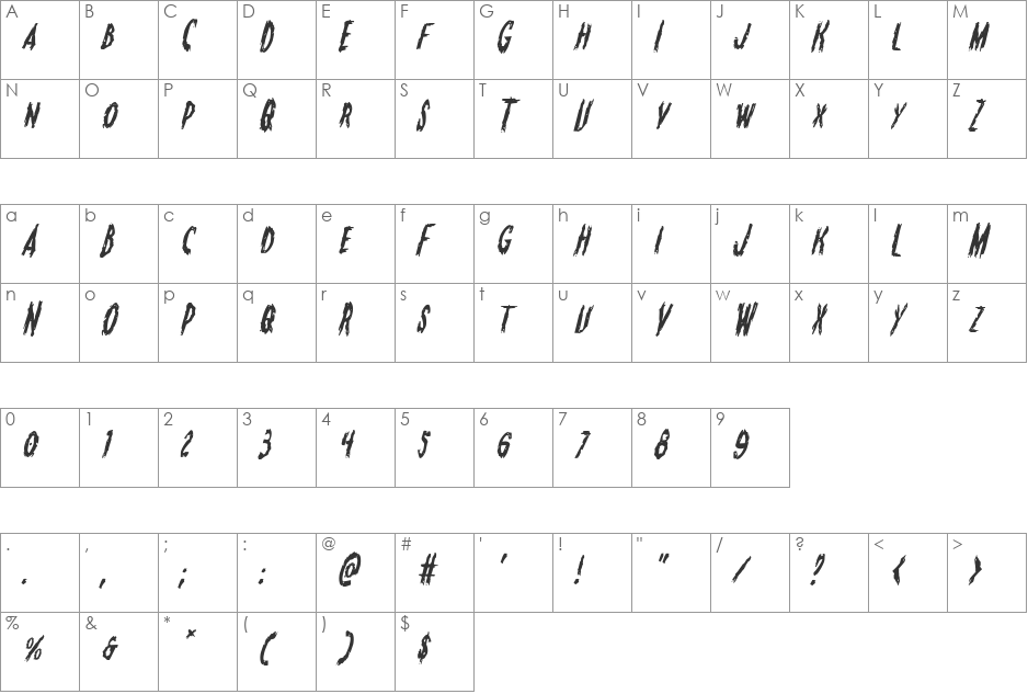 Monsterama Italic font character map preview