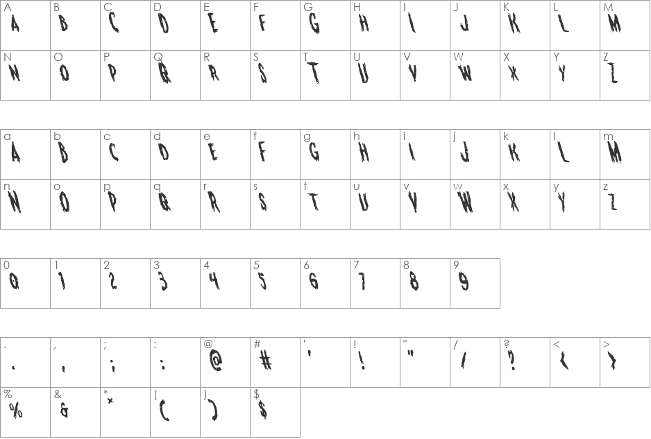 Monsterama Leftalic font character map preview