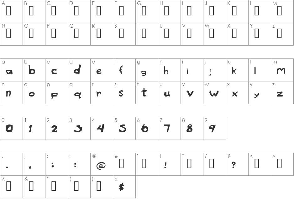 Monstered font character map preview
