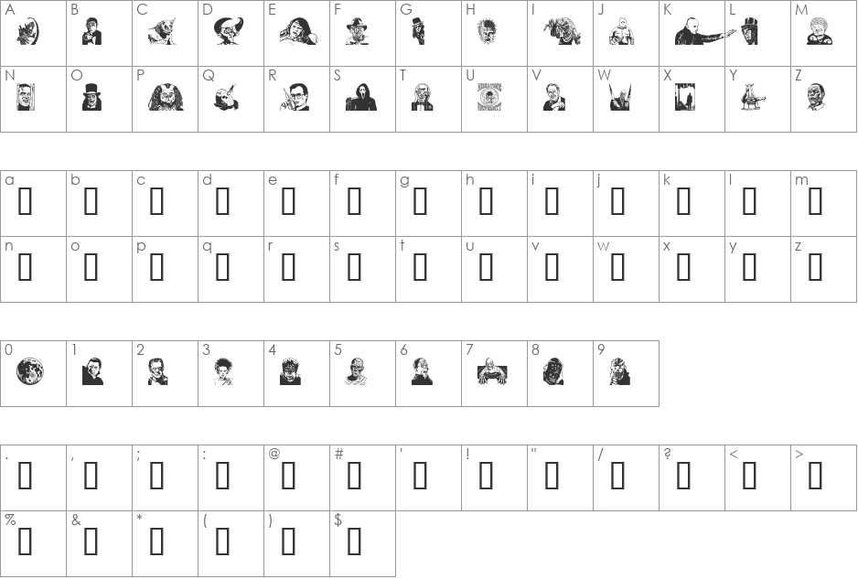 MonsterParty font character map preview