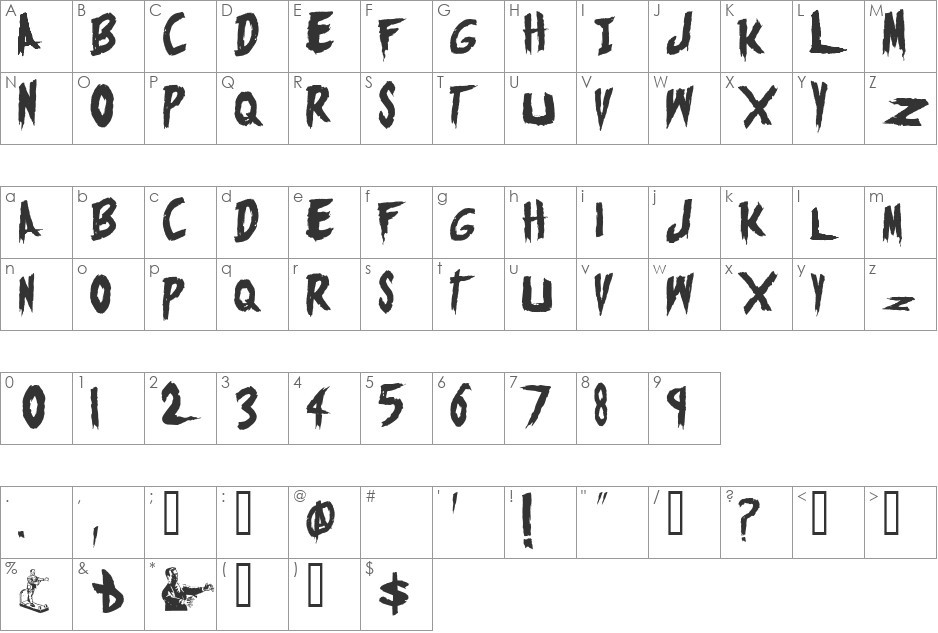 Monsters Attack! font character map preview
