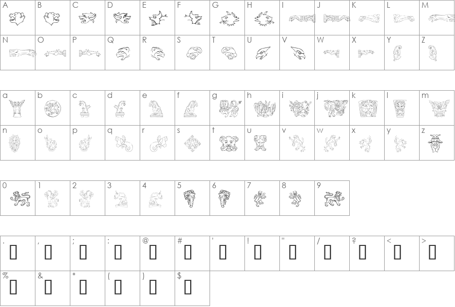 Monsters of Stone font character map preview