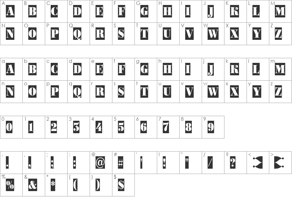 a_BodoniOrtoNrTtlCm font character map preview