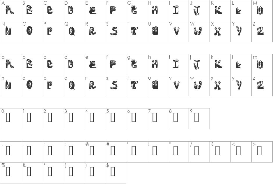 MonstoCaps font character map preview