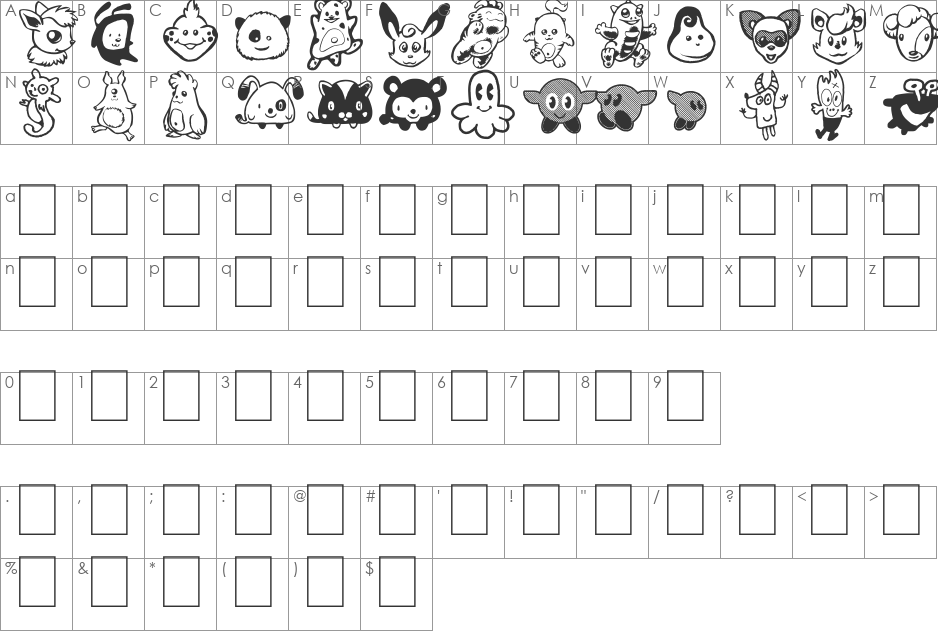 Monstres de Poche font character map preview