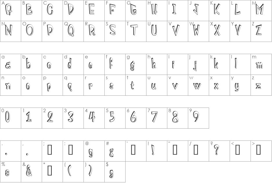 Monstroula Shadow TT font character map preview
