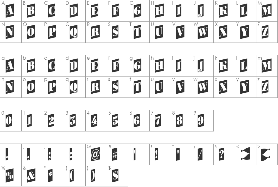 a_BodoniOrtoNrTtlCmUp font character map preview