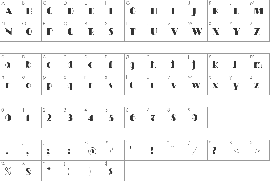 Monterey font character map preview