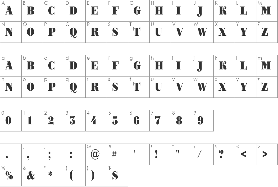 a_BodoniOrtoTitulNr font character map preview