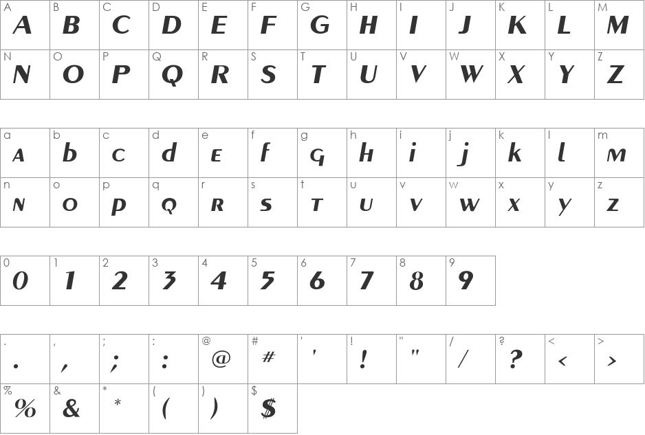 MontereyFLF font character map preview