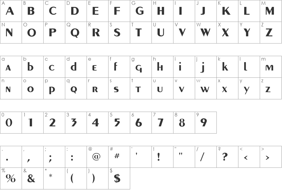 MontereyMediumFLF font character map preview