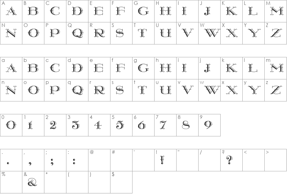 MontereyWide font character map preview