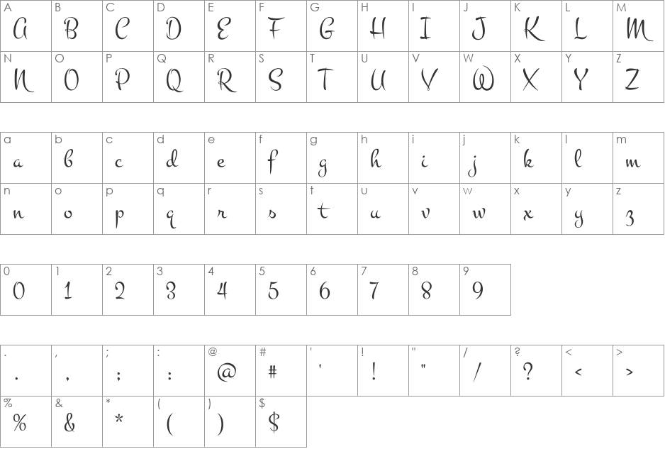 Montez font character map preview