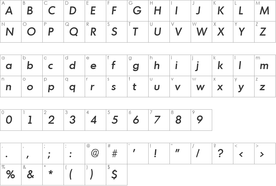 Montreal-MediumIta font character map preview