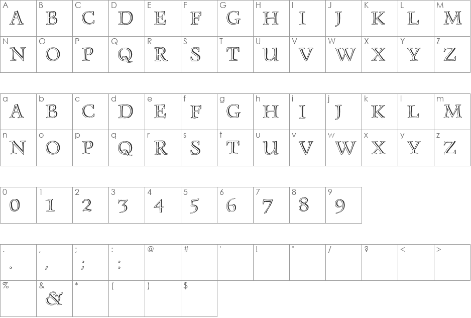 Monument font character map preview