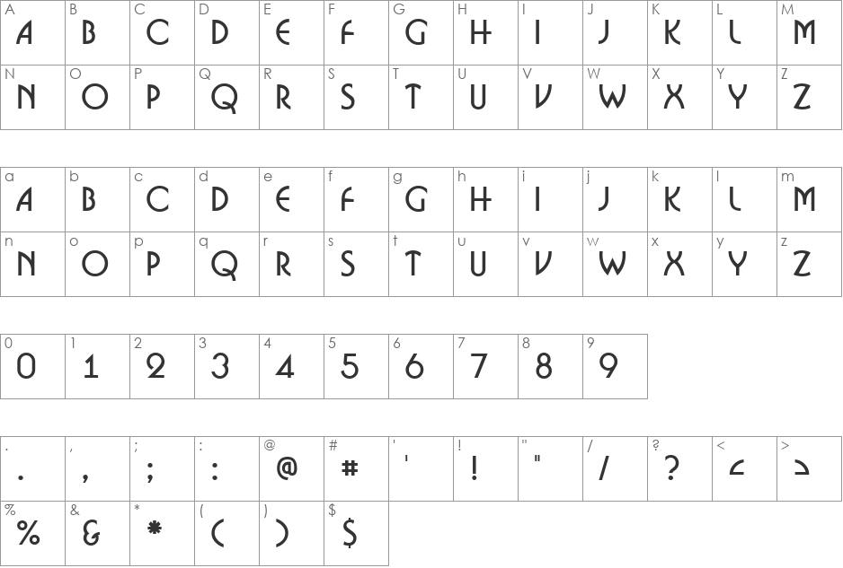 a_BosaNova font character map preview