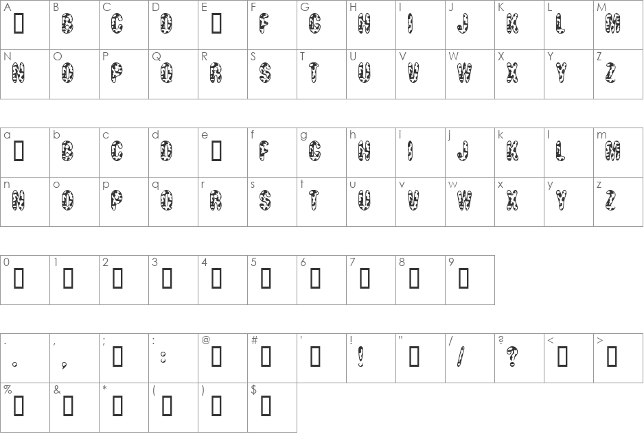 MooCowSW font character map preview
