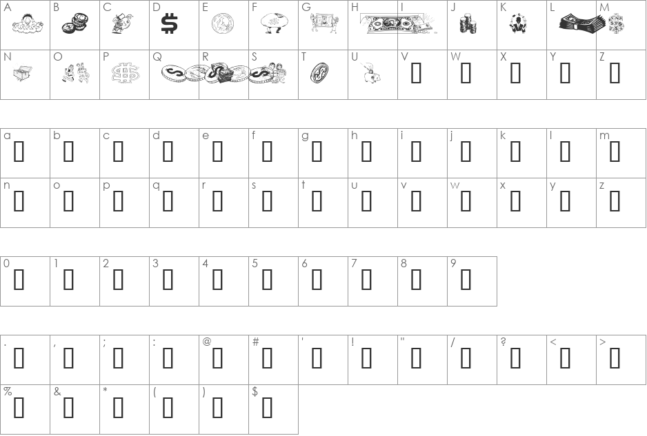 Moolah font character map preview