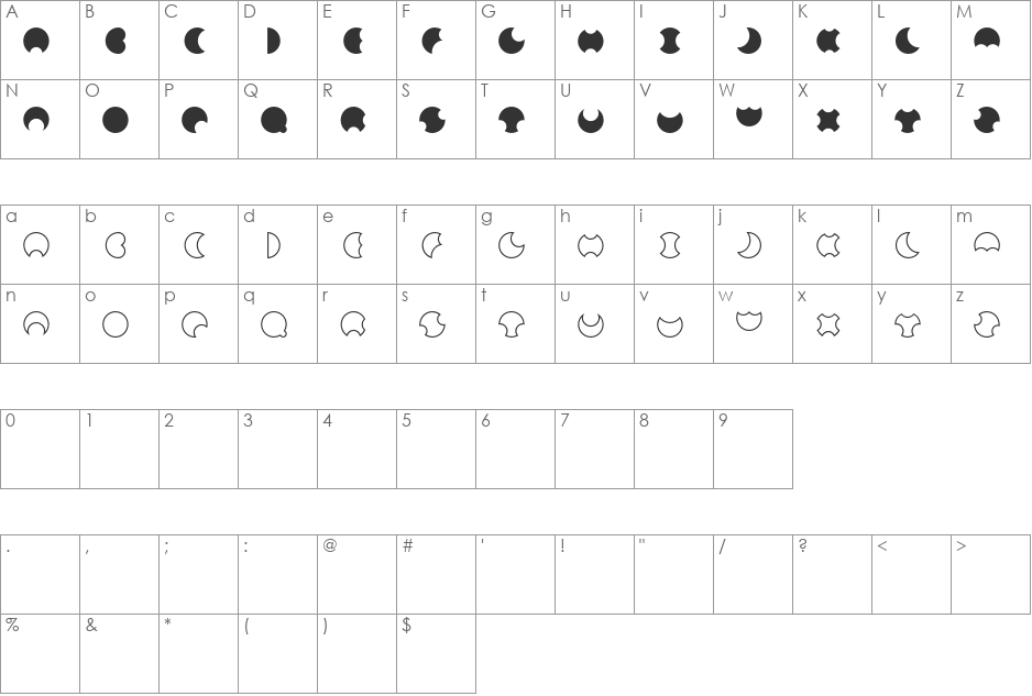 Moon font character map preview