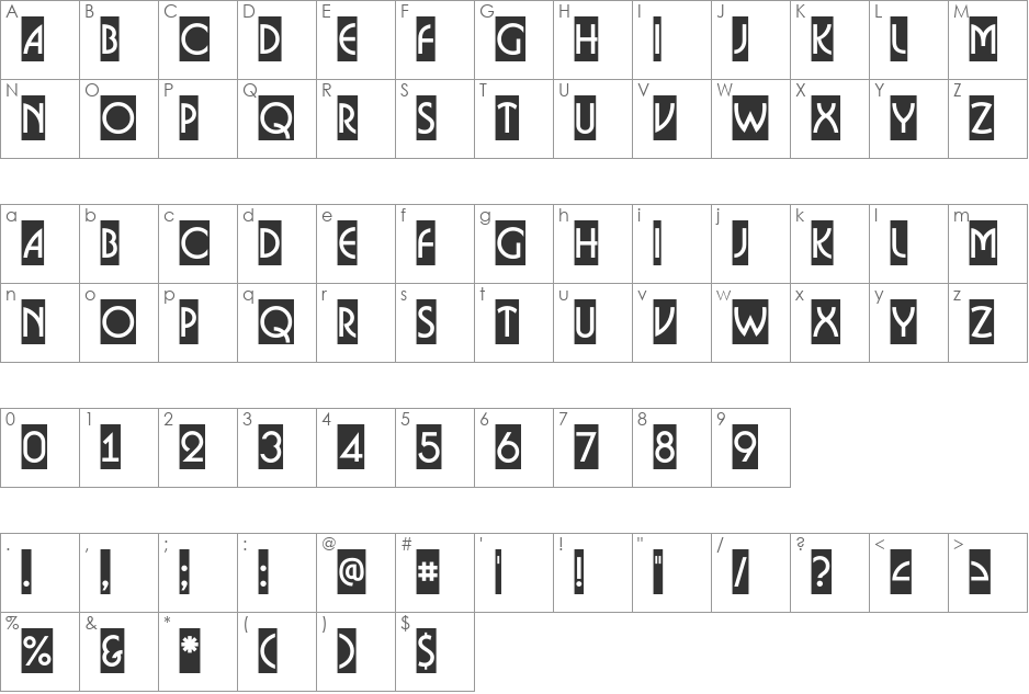 a_BosaNovaCm font character map preview