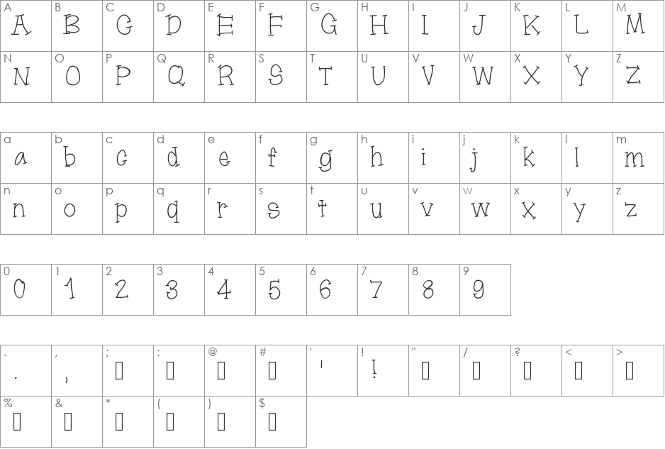 moonbeamslikerain font character map preview