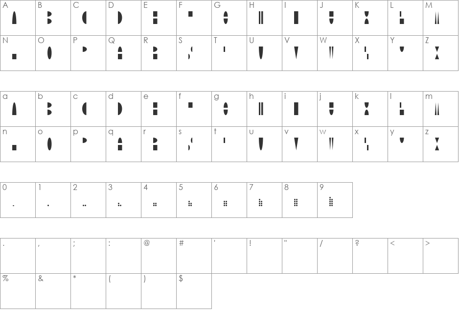 Moonblock font character map preview