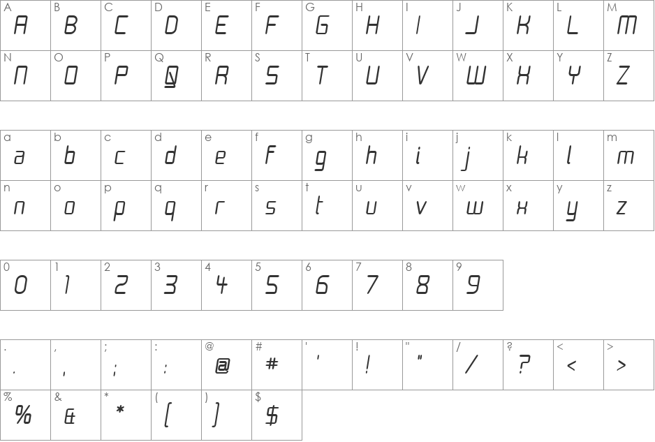 Moondog Thirty font character map preview