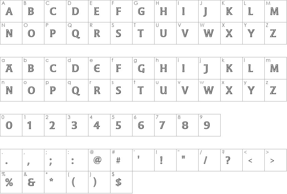 Moonglow font character map preview