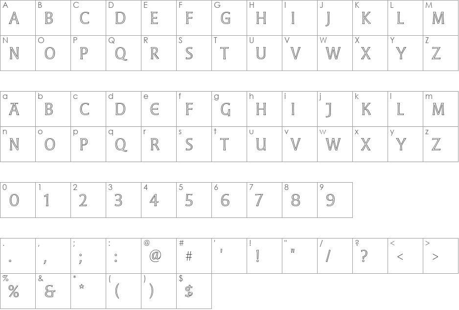 Moonglow font character map preview